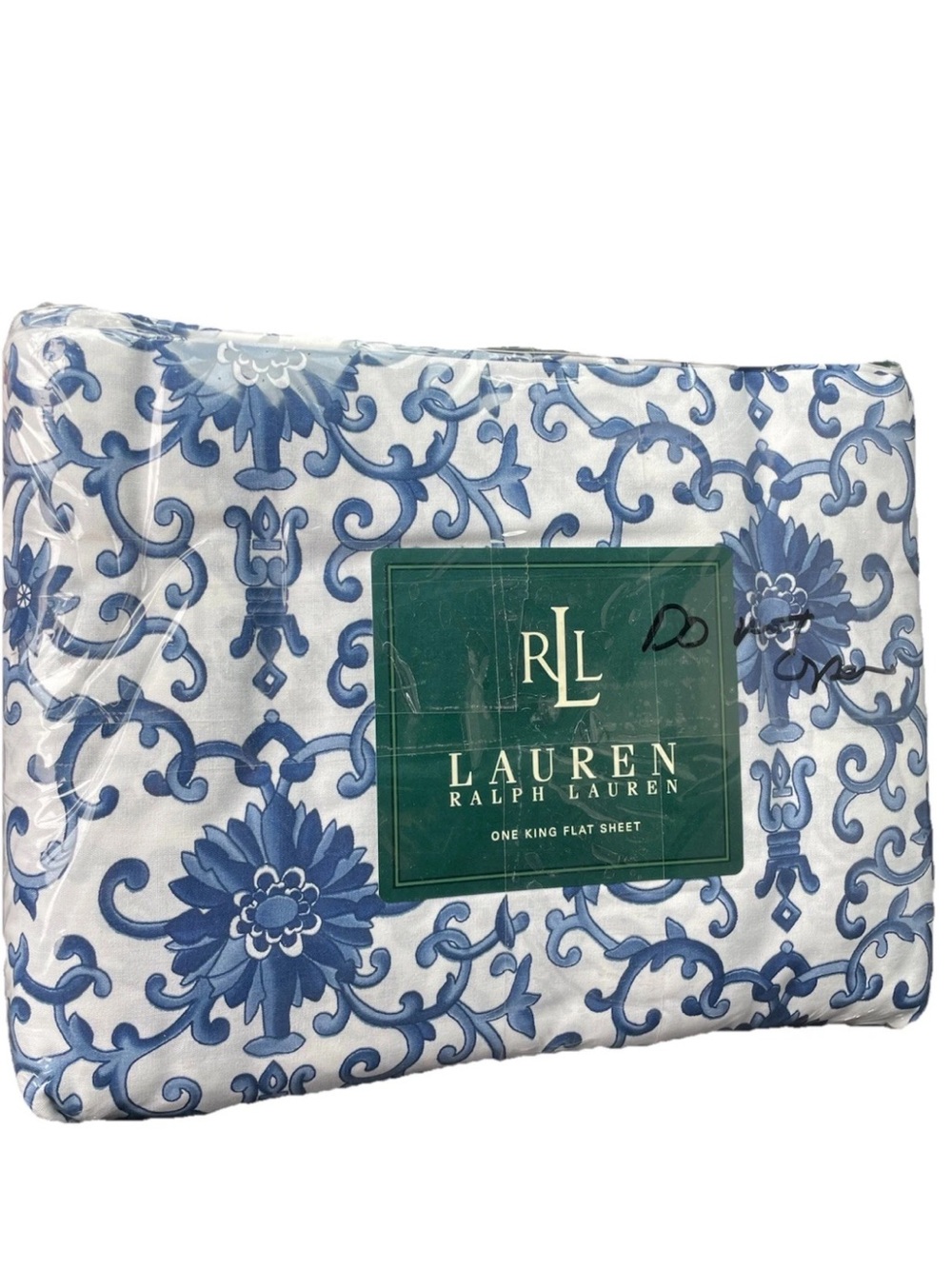 Lauren Ralph Lauren NEW VTG Blue White Rosette  King Flat Sheet Country Bedding